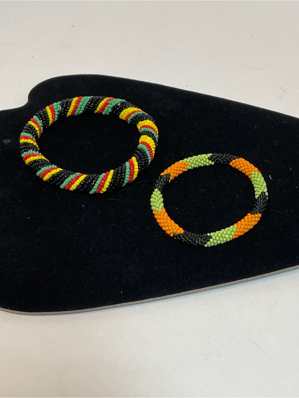 2 Native American Style Seed Bead Bangle Bracelets Tribal Ethnic Multi Colored